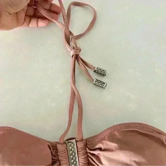 H&M BIKINI  METALLIC PINK TOP SIZE 6 - Picture 7 of 8